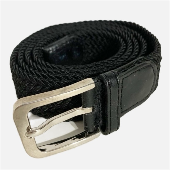 Unbranded Woven Stretch Herringbone Elastic Belt Silver Tone Hardwa Faux Leather - Picture 1 of 8